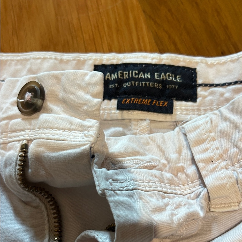American Eagle Outfitters Men's Cream Flat Front Shorts - Picture 2 of 3